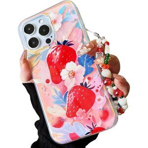 iPhone 14 / 15 Pro Pro Max Strawberry Bling Case Beaded Bracelet Iphone Case